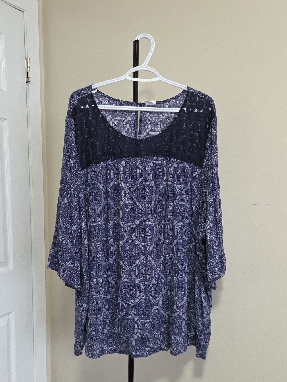 Dc Jeans Plus Size Navy Patterned Scoop Neck Top
